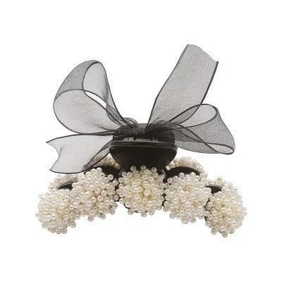 Korean pearl bow hair clip with alloy construction and handmade design