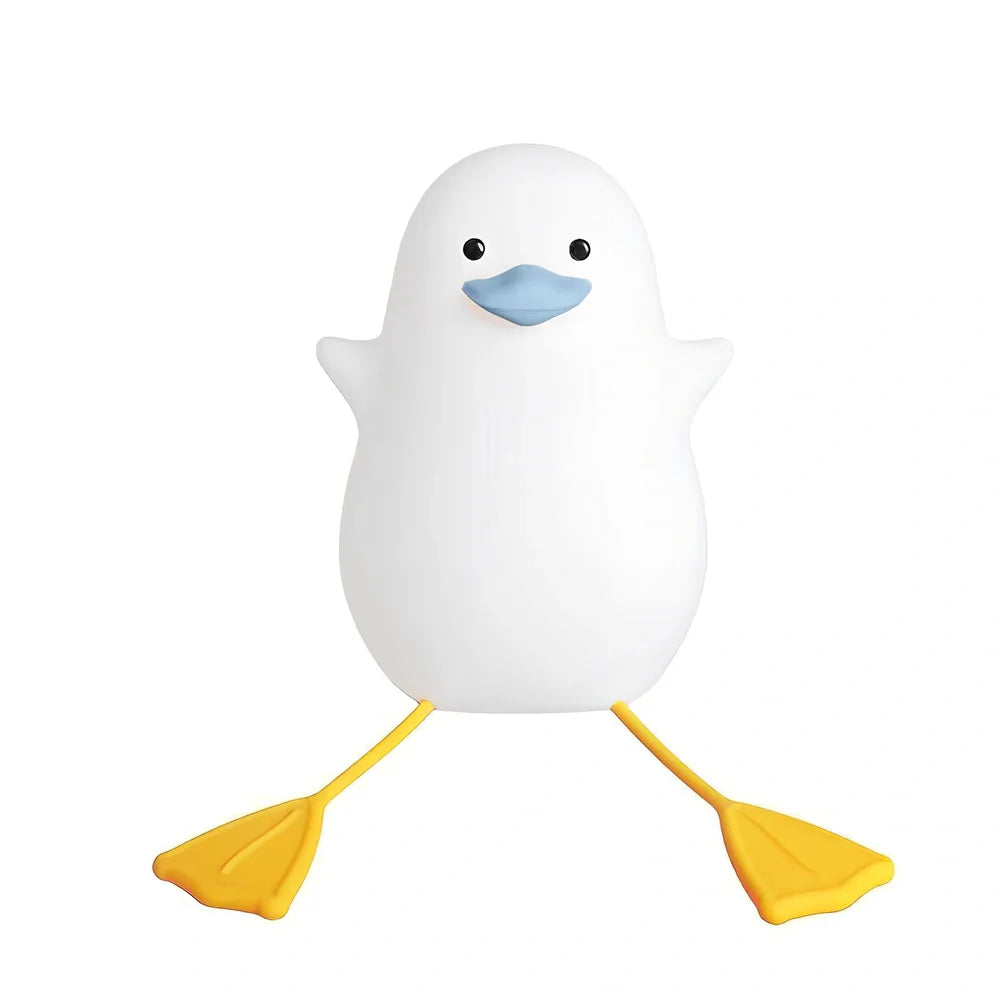 Seagull-shaped silicone night light in blue or yellow measuring 96.5×91×130mm with tap controls