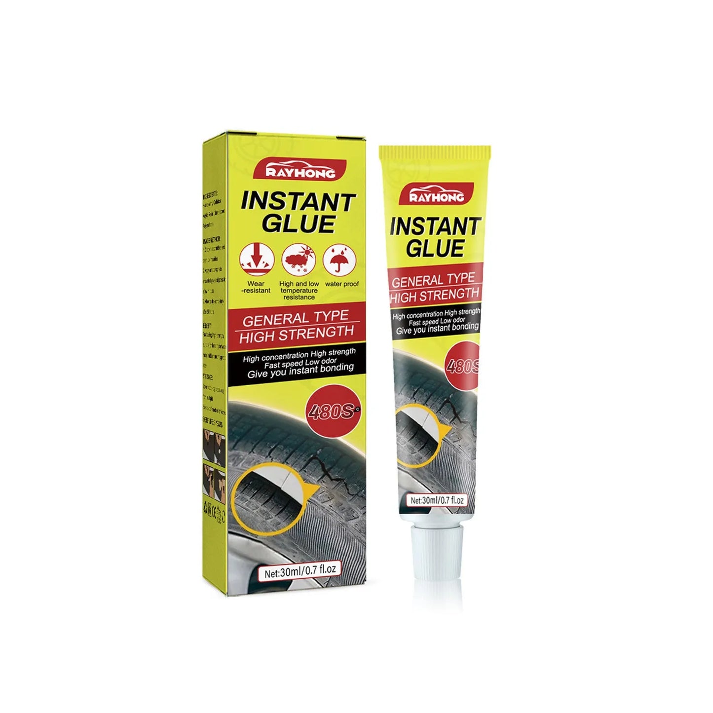 30ml tube of car tyre repair glue with hydroxyethyl fibre and acrylic resin formula