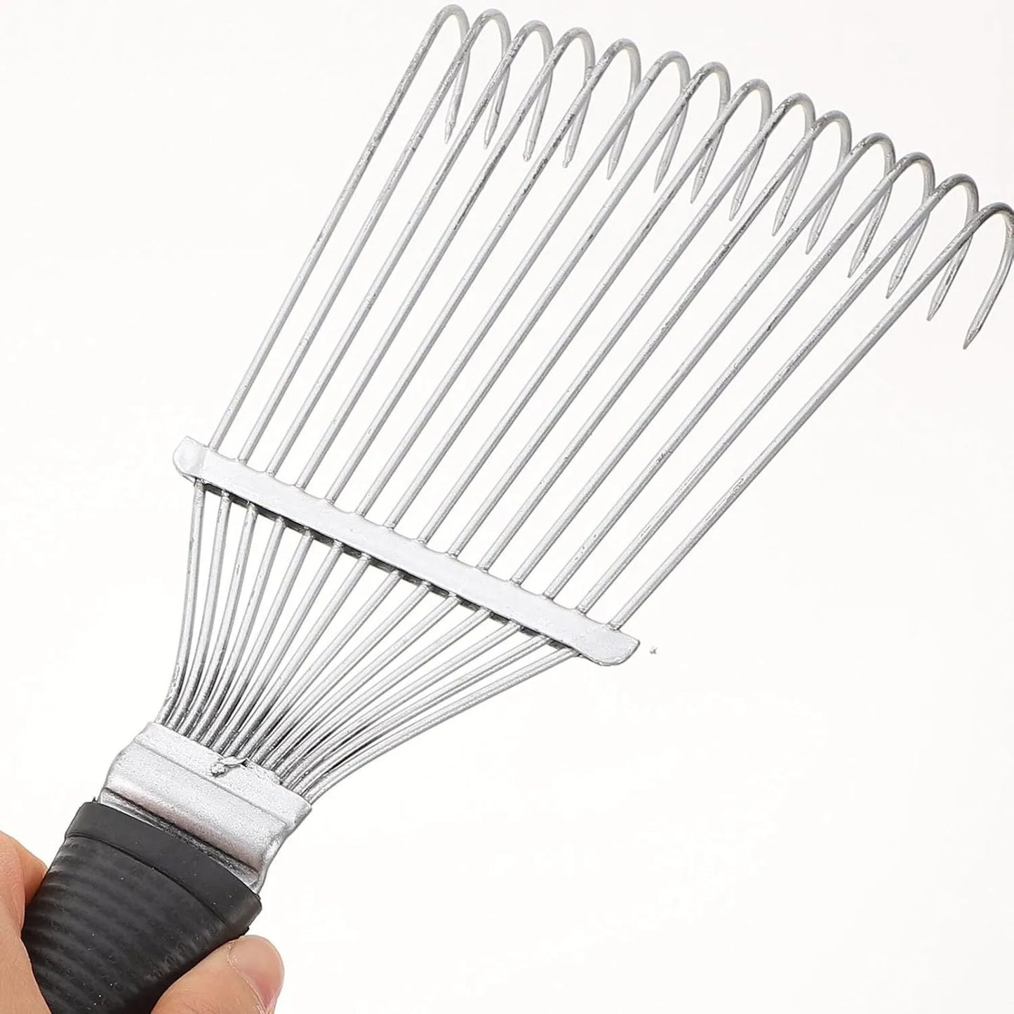 Black stainless steel pet grooming rake comb for dogs and horses on a white background.
