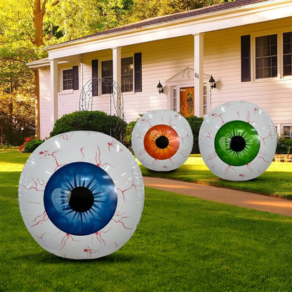 Green Halloween eyeball balloon with red bloodshot pattern, inflated to 40cm diameter.