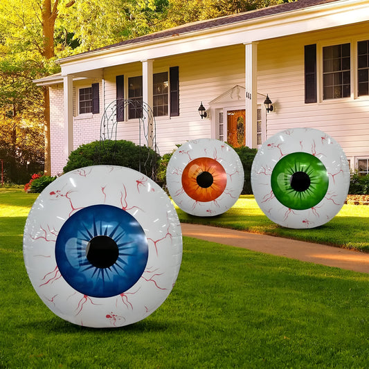 Green Halloween eyeball balloon with red bloodshot pattern, inflated to 40cm diameter.