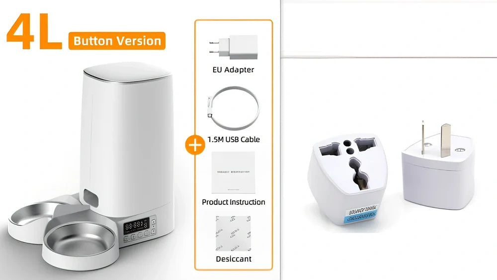 ROJECO white automatic pet feeder with stainless steel bowl and digital control panel