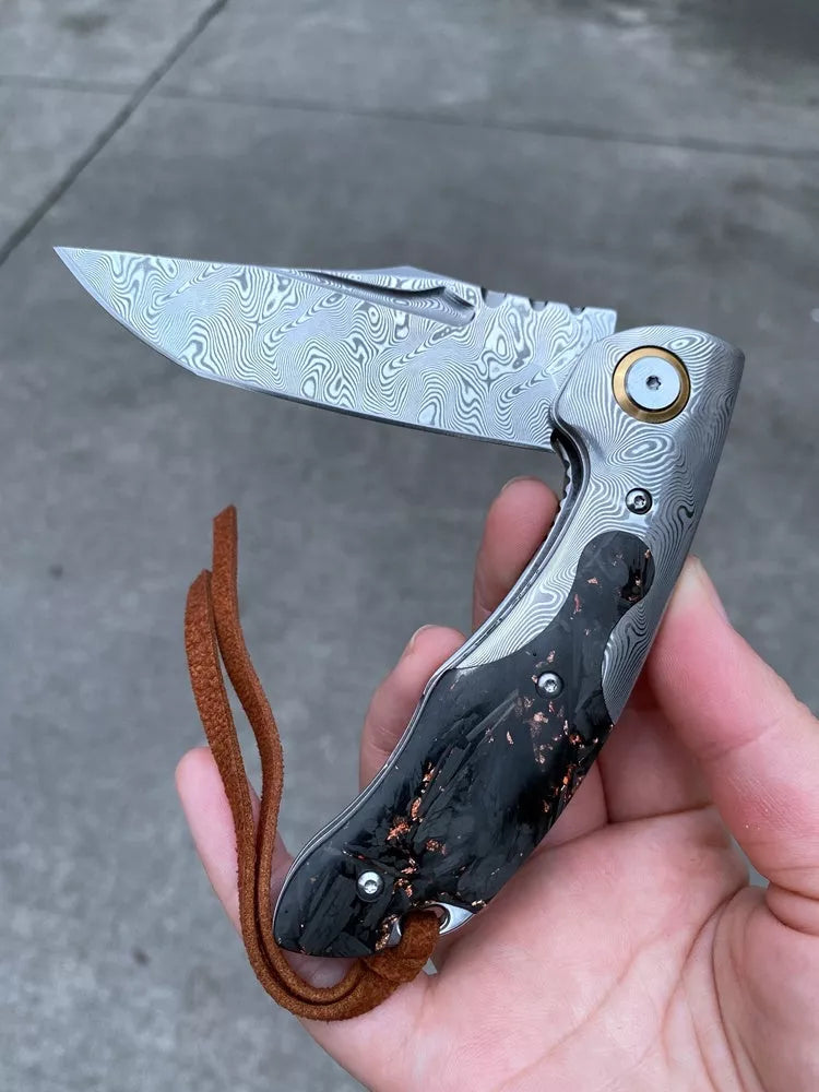 High hardness pattern steel folding knife for outdoor camping and survival