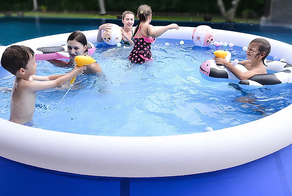 Light blue mesh inflatable swimming pool, 1.80m round with 73cm depth, 300GAL pump and 109cm ladder included