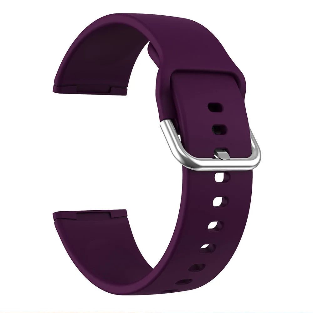 Silicone strap for Fitbit Versa 3 and Sense 2 in multiple colours with silver buckle on wrist