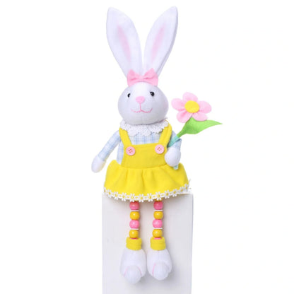 Hand-sewn Easter bunny doll ornament with non-woven fabric construction in radish or flower style