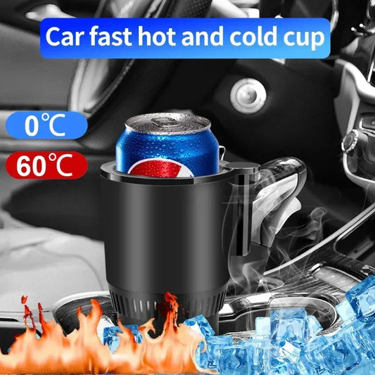 Smart 2-in-1 car beverage warmer and cooler with digital temperature display, versatile design to keep drinks at the perfect temperature
