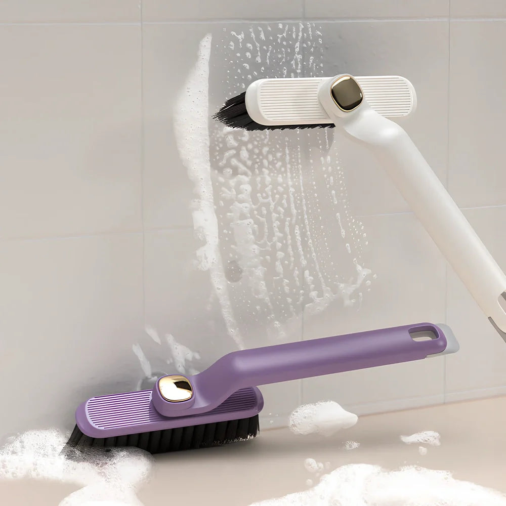 Rotating dual-head gap cleaning brush for tile stains in purple, white or brown