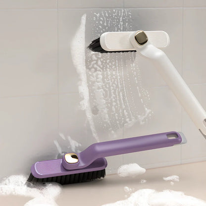 Rotating dual-head gap cleaning brush for tile stains in purple, white or brown