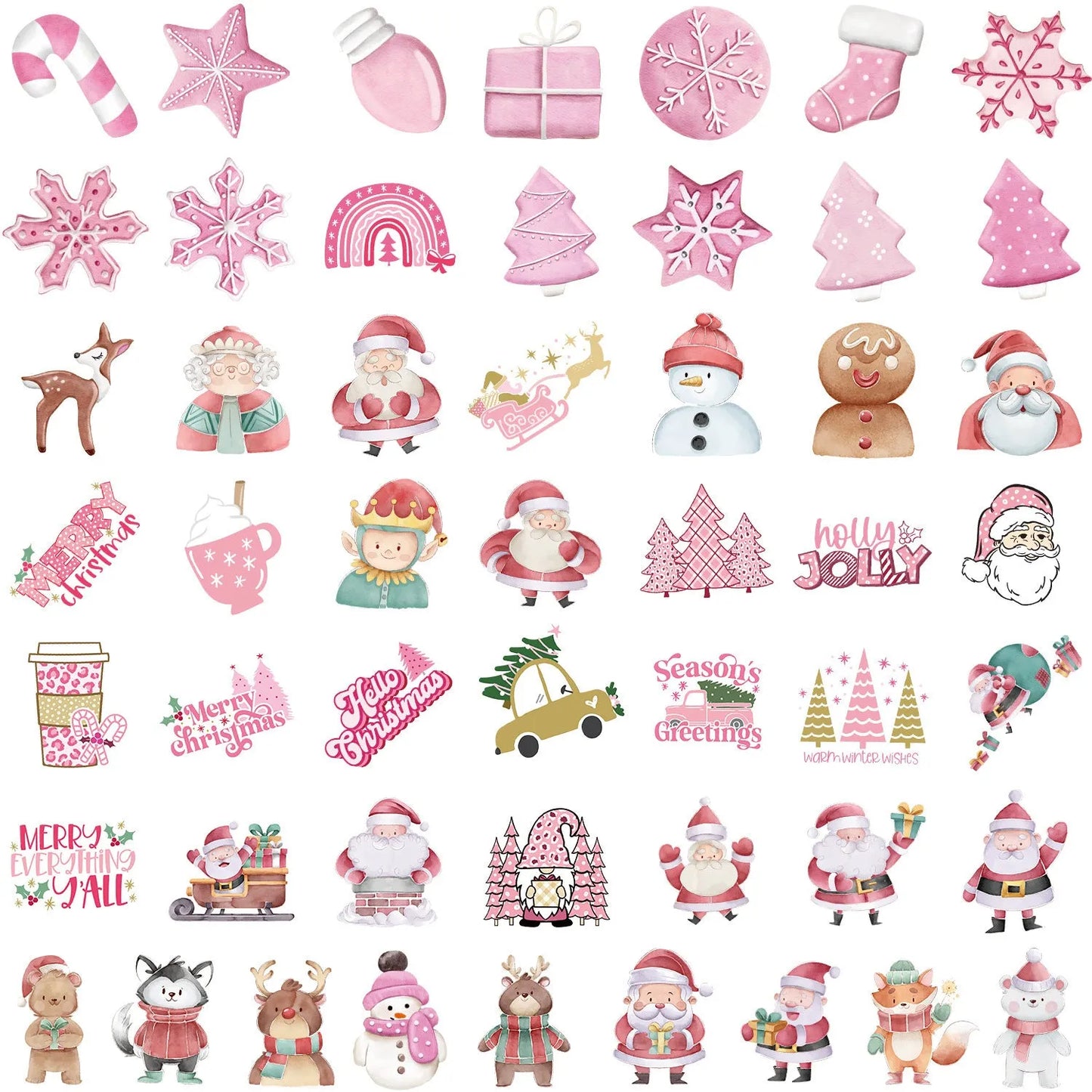 Pack of 50 cute Christmas decoration waterproof vinyl stickers for car, phone, laptop.