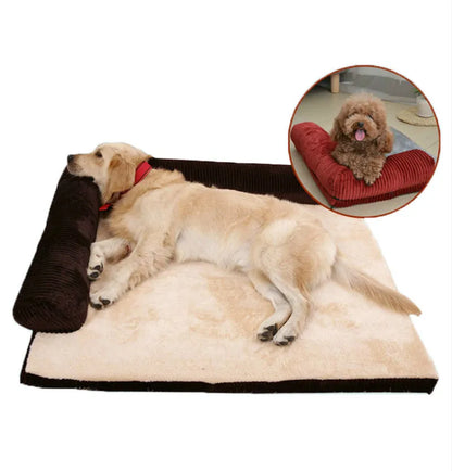 Corduroy pet sofa bed in red colour with high-density sponge padding and non-slip base