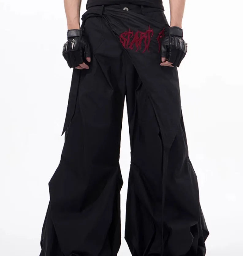 Korean style wide-leg trousers for boys in black or grey solid colour