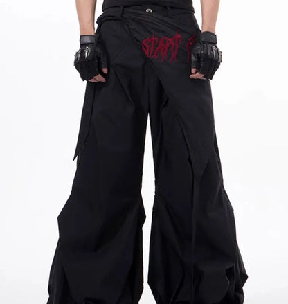 Korean style wide-leg trousers for boys in black or grey solid colour
