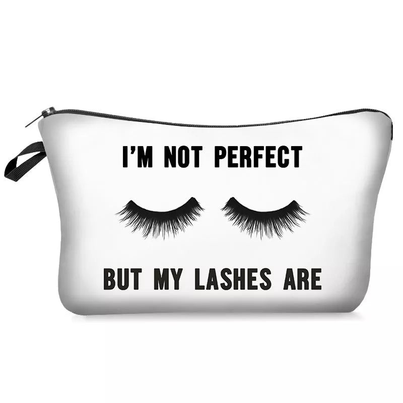 Digital printing lettered make-up bag with zipper closure for cosmetic storage