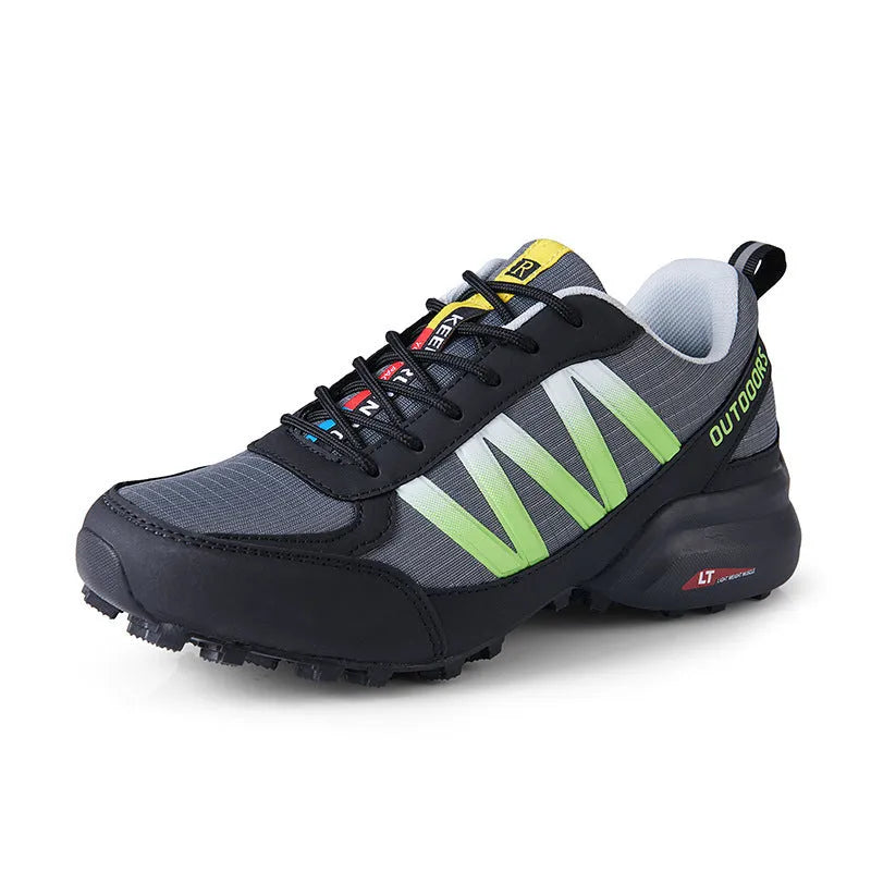 Men's mountaineering and rock climbing sneakers with rubber sole and lace-up front in black colour.