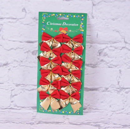 Polyester Christmas tree bow ornament in red, gold, and silver colours measuring 5 cm wide
