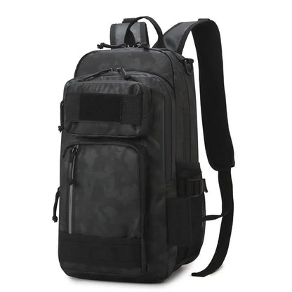 Large orange and black outdoor backpack with 20-35L capacity for hiking and camping
