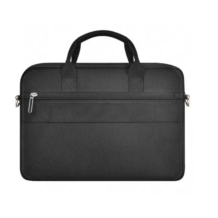 Black Oxford cloth laptop handbag with multiple pockets, lock, and separate computer compartment for 14-inch or 15.6-inch devices