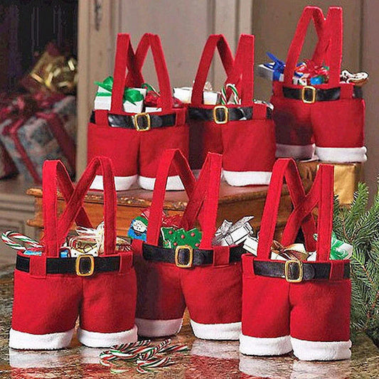 Festive Santa pants-shaped Christmas gift bag made of wool fabric, perfect for holding holiday treats and small gifts