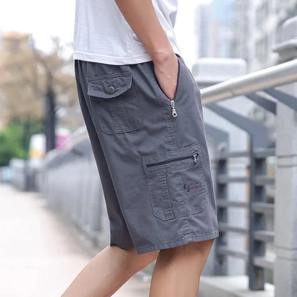 Men's loose fit straight-leg cotton blend trousers in light grey colour