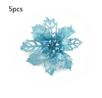 Glitter artificial Christmas flowers measuring 11cm with sparkling coating in various colour options