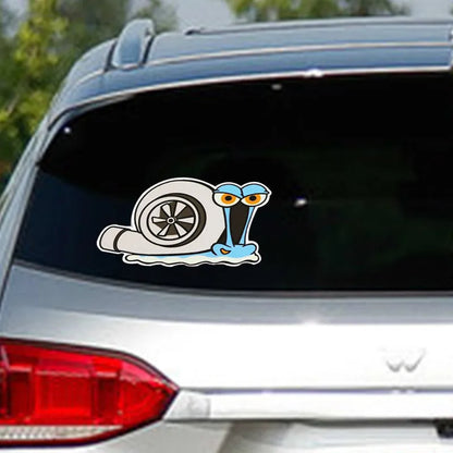 Reflective cartoon snail car sticker measuring 12x8cm with adhesive backing
