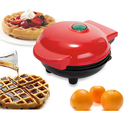 Red electric waffle maker measuring 10x15x20cm with EU plug for bubble egg cakes and pancakes