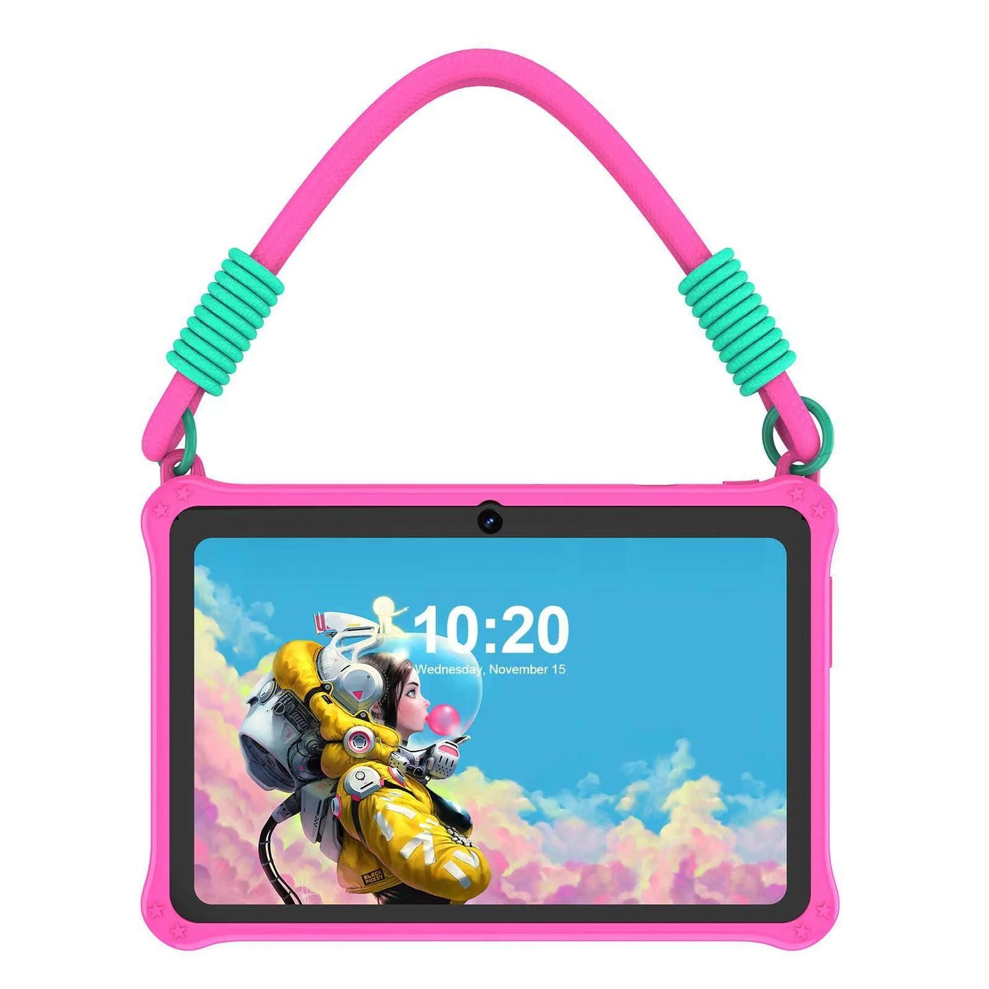 7-inch children's tablet silicone protective case in dark pink or sapphire blue with flat strap and screen protector