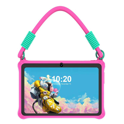 7-inch children's tablet silicone protective case in dark pink or sapphire blue with flat strap and screen protector