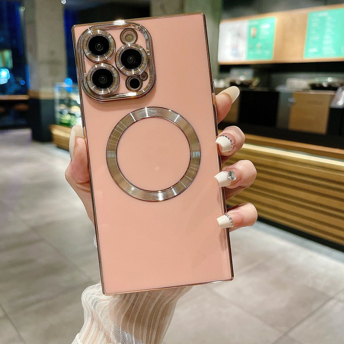 Electroplating square magnetic TPU phone case in solid colour for iPhone 11, 12 Pro Max, 13 Pro Max and 14 Pro Max