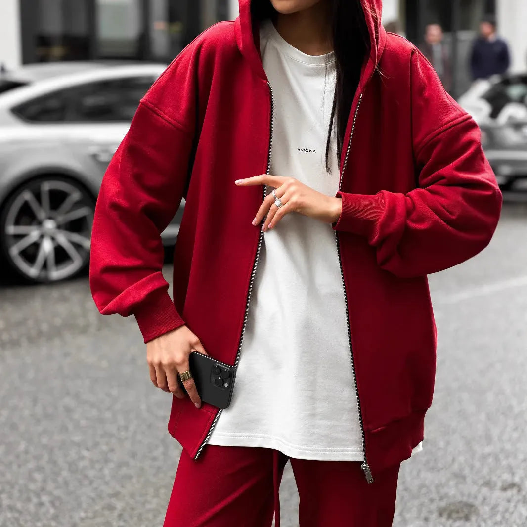 Street style long-sleeved coat and trousers two-piece set in loose fit
