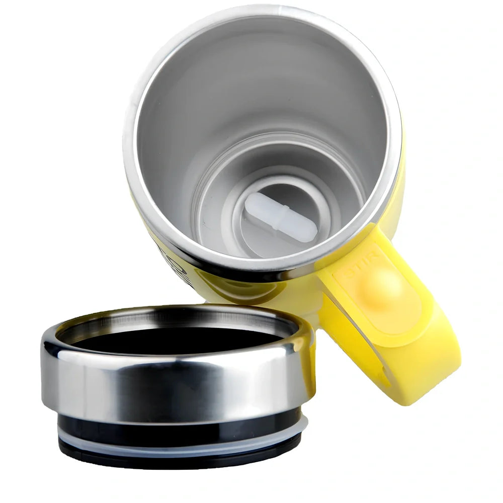 White electric magnetic stirring blender cup showing double-layer construction and leak-proof lid