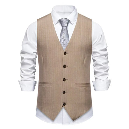 Men's striped suit vest with non-ironing finish and miter bottom hem