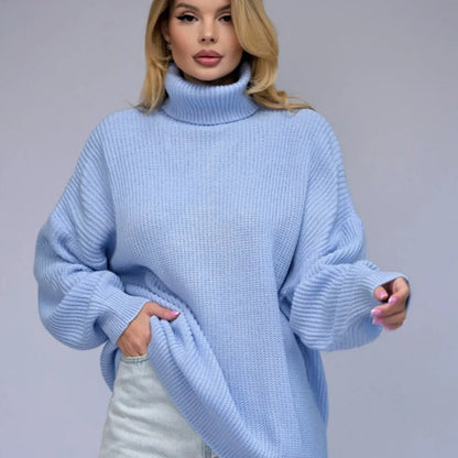 Women's high neck pullover sweater in imitation cashmere fabric with 3D pattern, available in six colours