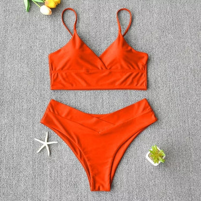 Women's two-piece swimwear bikini in various colors, perfect for beach and pool activities