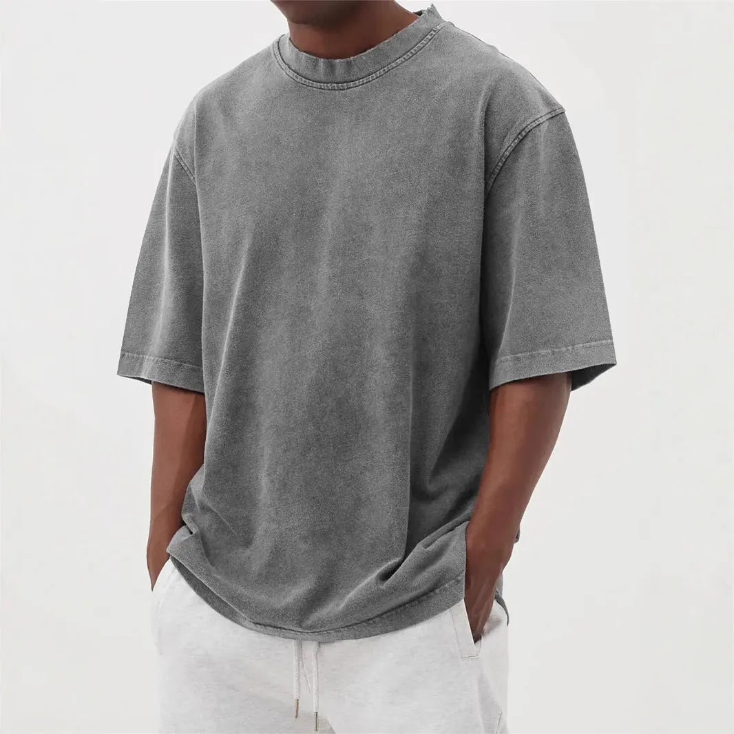 Men's stone washed polyester loose fit t-shirt in multiple colours with half sleeves