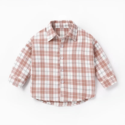 Boys' long sleeve cotton shirt with lattice animal print in light blue, sizes based on child height.