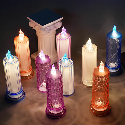 LED electronic candle light in transparent colour with diamond pattern, 15cm height