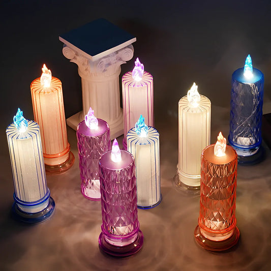 LED electronic candle light in transparent colour with diamond pattern, 15cm height