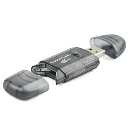 Transparent plastic USB card reader with LED light option, measuring 7.5 inches in length.