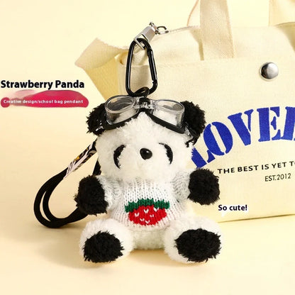 Plush strawberry bear doll keychain pendant with 15cm height and cartoon style