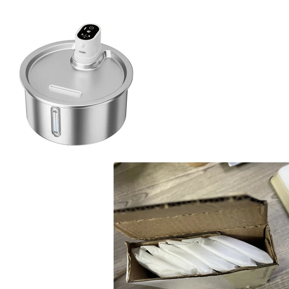 Stainless steel cat water fountain with constant temperature base and filter system