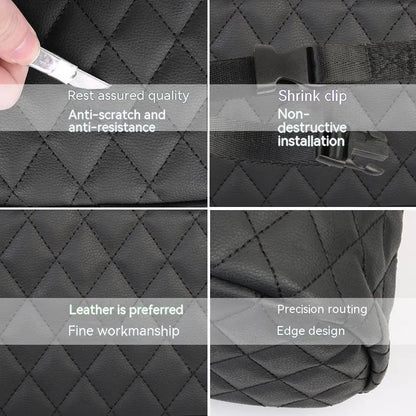 Leather car interior hanging storage bag organiser in black colour measuring 25x25x8 cm