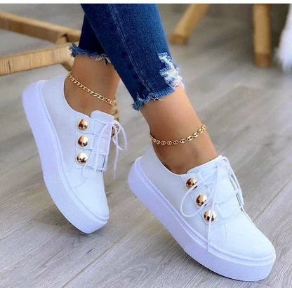 Women's Rivet Lace-up Flats Sneakers in white, black, gold, and rose gold
