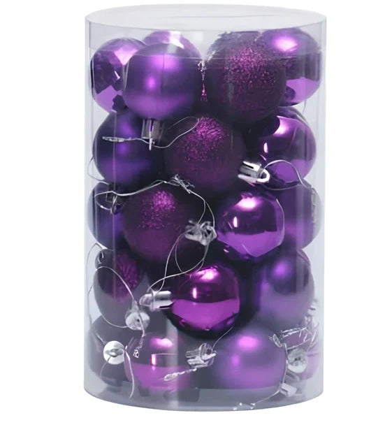34 Christmas tree ball ornaments in assorted colours with 6cm diameter plastic construction