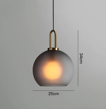 Nordic glass ball chandelier with adjustable height mechanism and frosted soot glass components