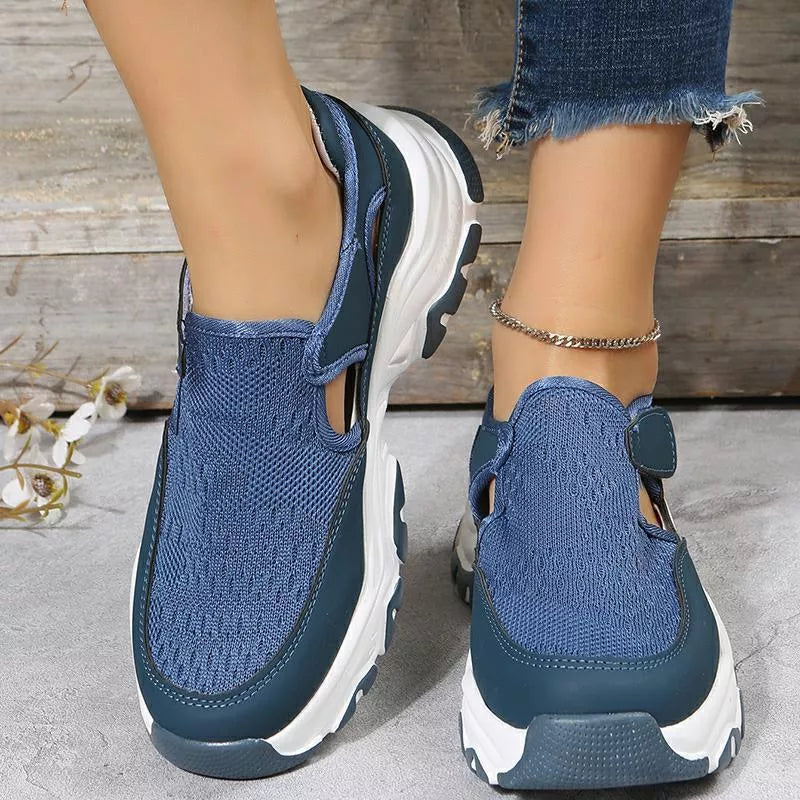 Women's mesh sport shoes with Velcro closure and round toe in various colors