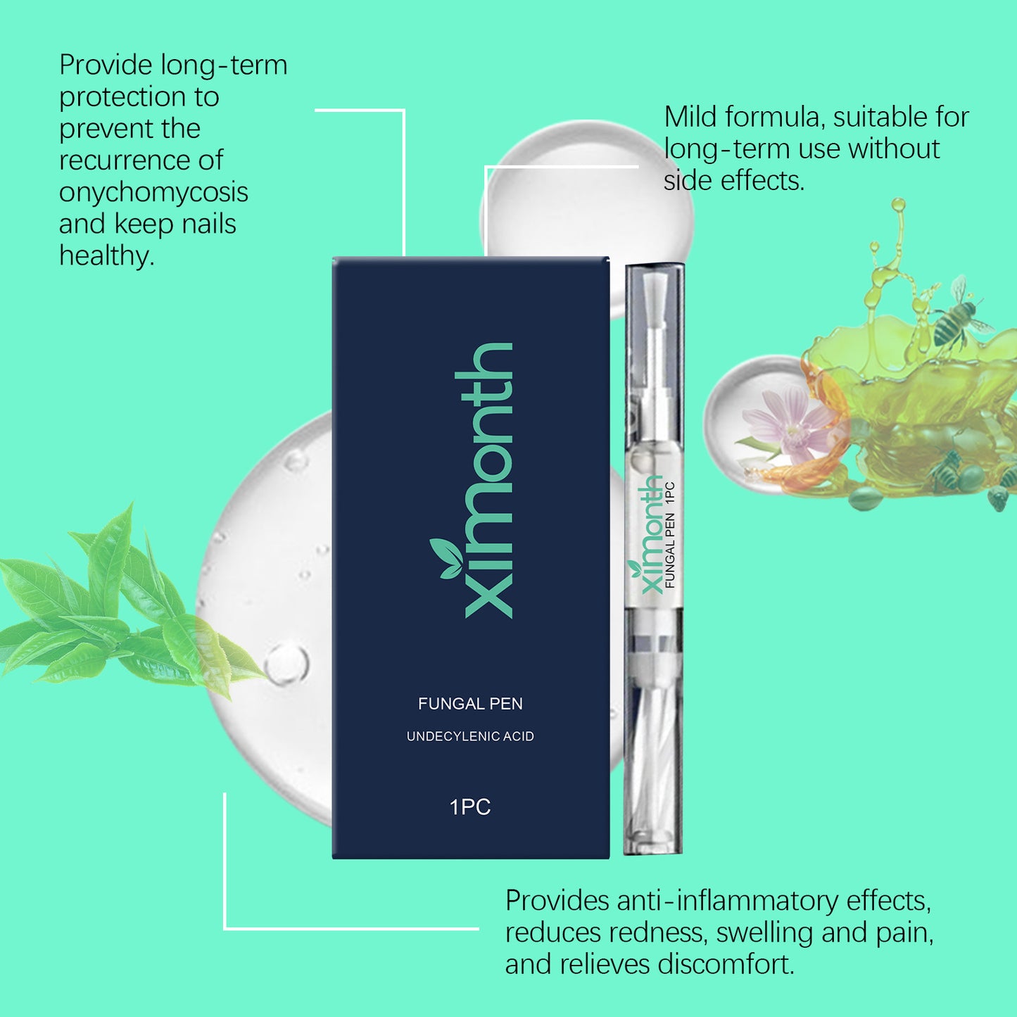 Repairing Antibacterial Nail Pen with tea tree oil, honey and clove leaves formula to strengthen and protect nails from fungal infections and damage