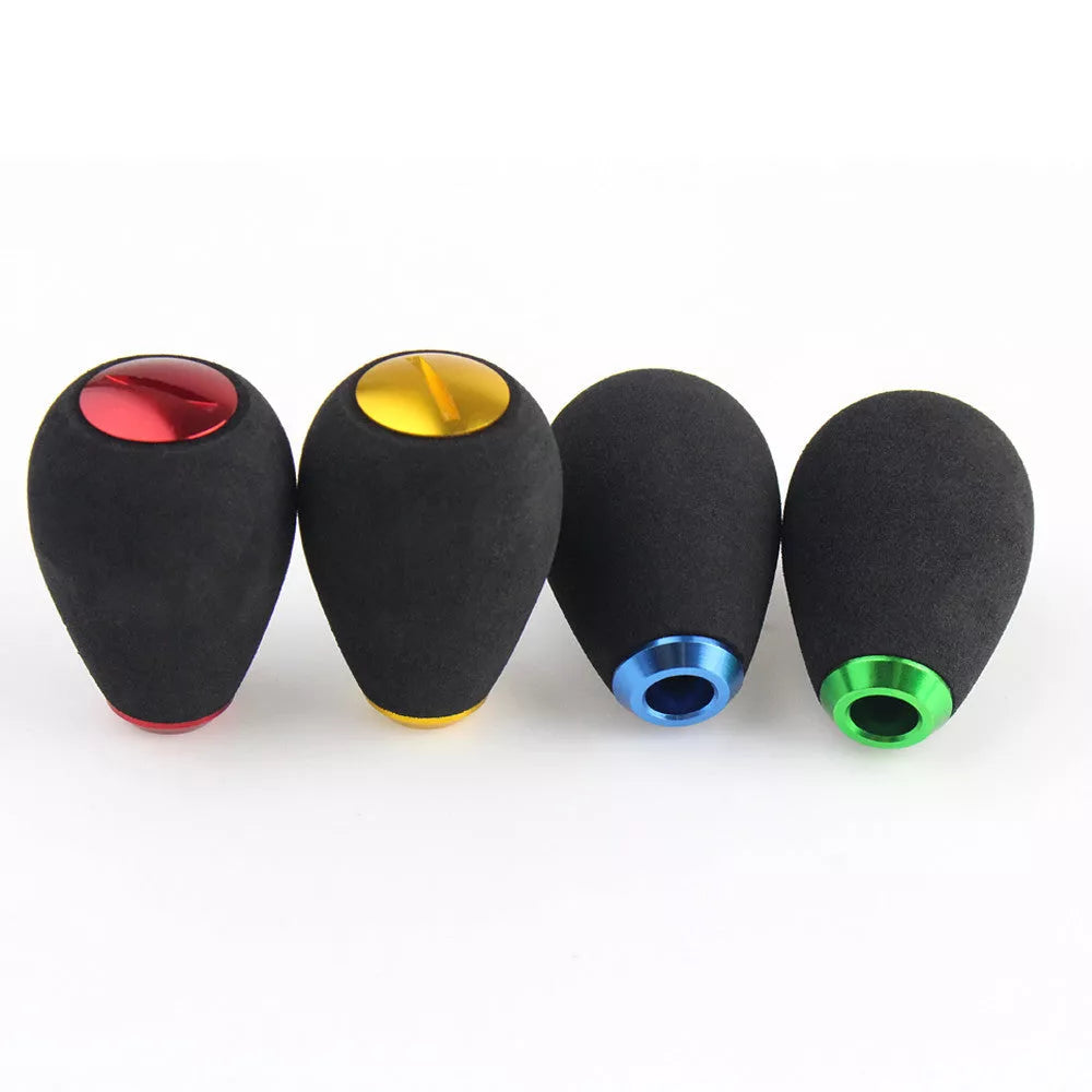Fishing reel handle knob with EVA grip and metal cover in various colors